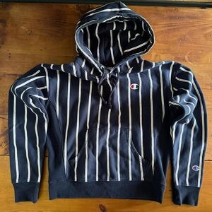 Champion Navy and White Striped Hoodie